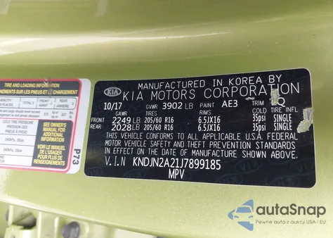 2018 Kia Soul z USA, uszkodzony, nr VIN KNDJN2A21J7899185